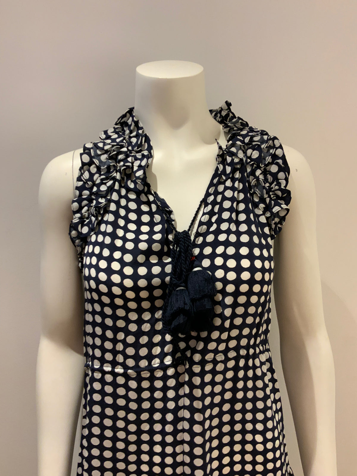 FIGUE NAVY POLKA DOT DRESS GABRIELLA KAMARI MOON PRINT Size S Small ladies