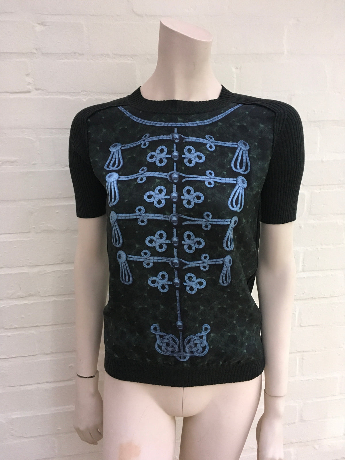 LOUIS VUITTON Silk & Wool Blend Printed Knit Silk Paneled Top Size XS Ladies