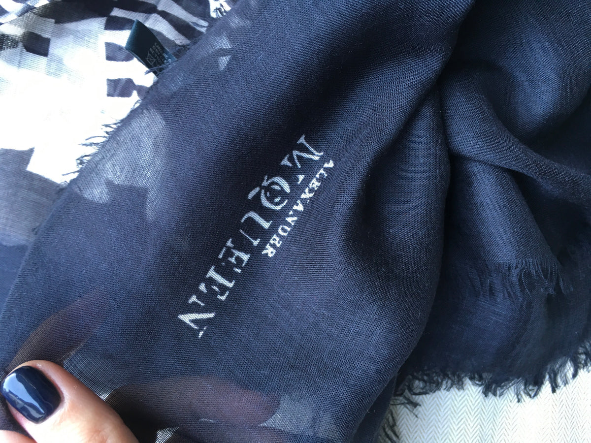 ALEXANDER MCQUEEN KNITTED FEATHER SKULL PRINT SILK BLEND SCARF AMAZING Ladies