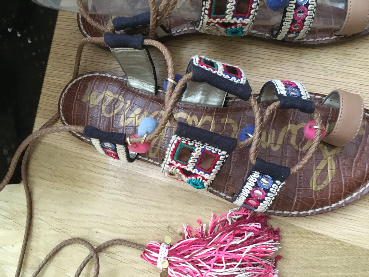 Sam Edelman Gretchen embroidered canvas and leather sandals Size 9 UK 7 39 ladies