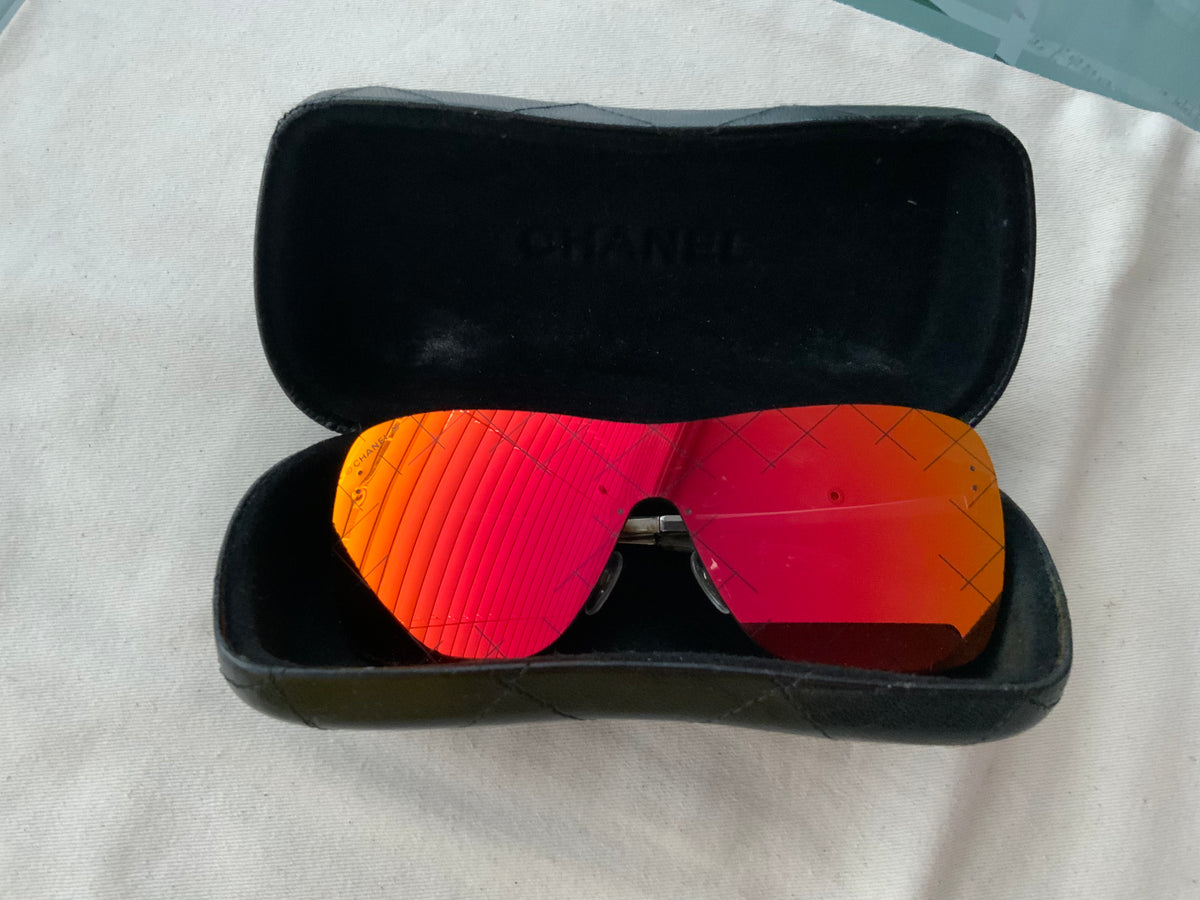 Chanel Shield Runway Gold and Red Mirrored 4215 Airline Runway Shield Sunglasses ladies