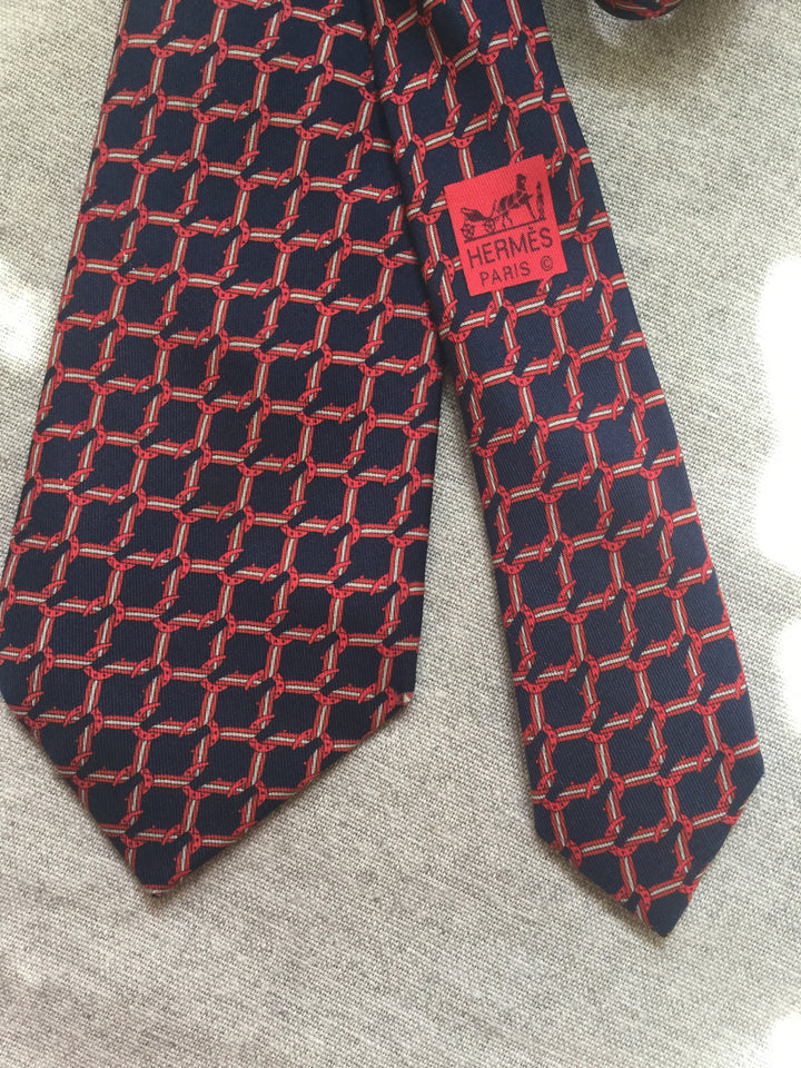 Hermès Paris Silk Blue Print Tie 7124 FA 100% AUTHENTIC Men