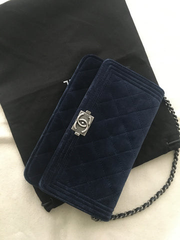Chanel Boy Wallet on Chain Quilted Velvet at 1stDibs