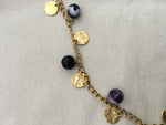 Kenneth Jay Lane 22kt Gold-Washed Hammered Coin Resin Amethyst Chain Necklace ladies