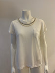 SACAI WHITE LINEN PEARLS CRYSTALS EMBELLISHED T SHIRT SIZE 2 M MEDIUM ladies