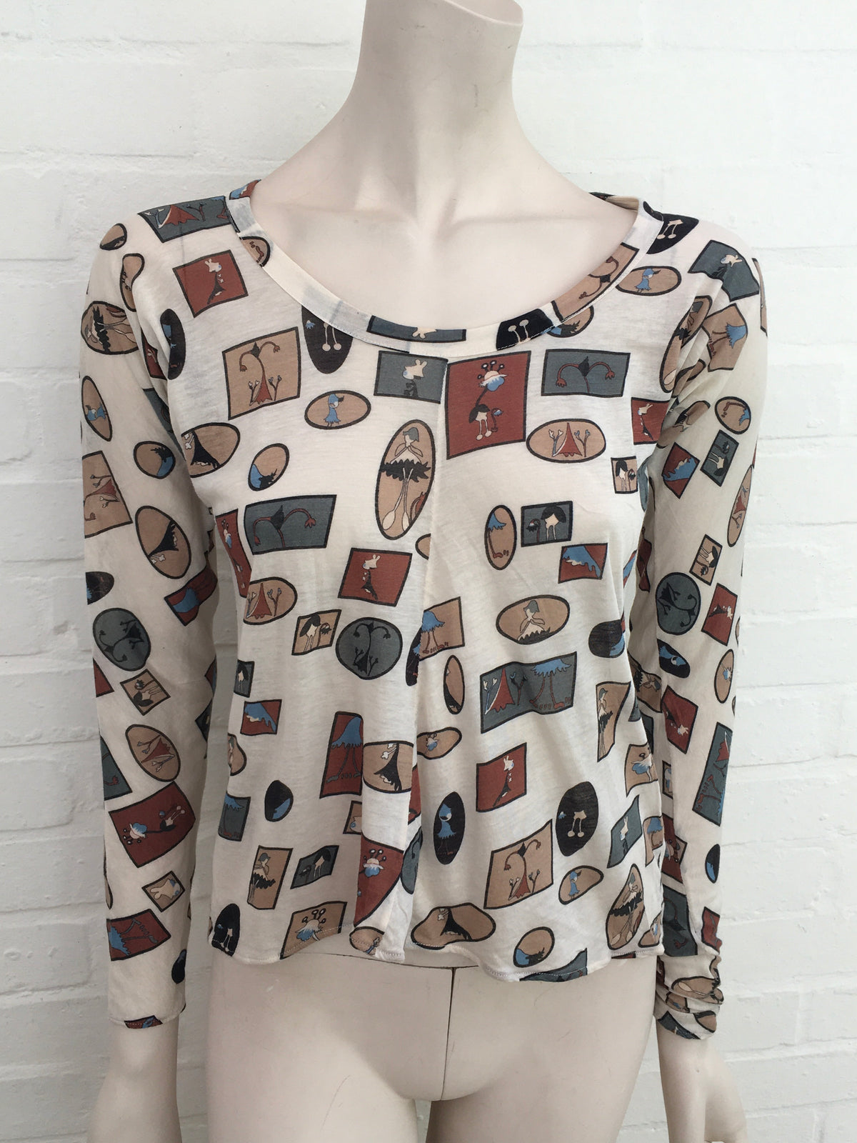 MARNI MULTICOLOR PRINTED LONG SLEEVES CROPPED TOP SIZE I 44  Ladies