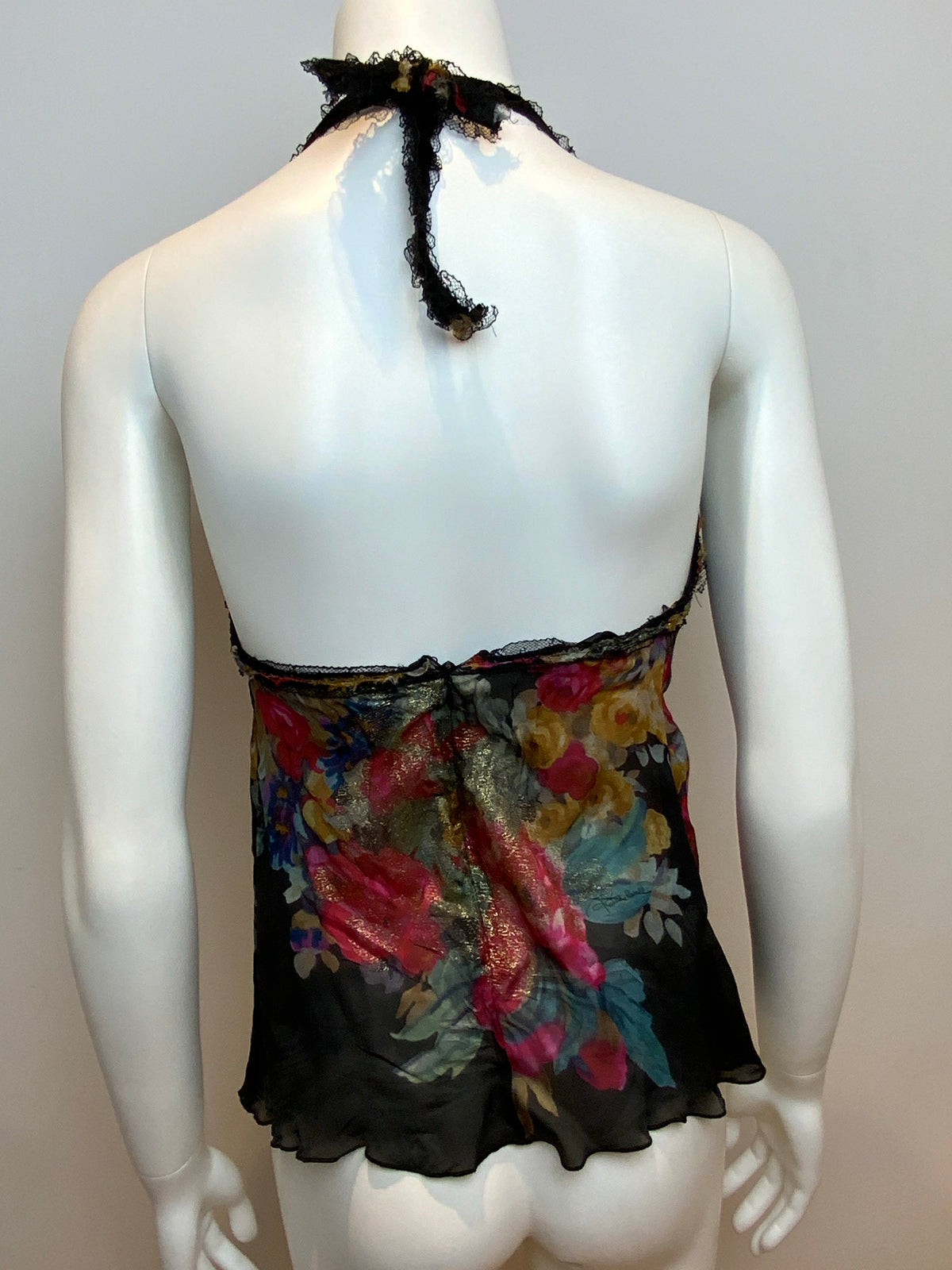 ROBERTO CAVALLI Floral Printed silk-chiffon embellish top Size I 42 UK 10 US 6 ladies