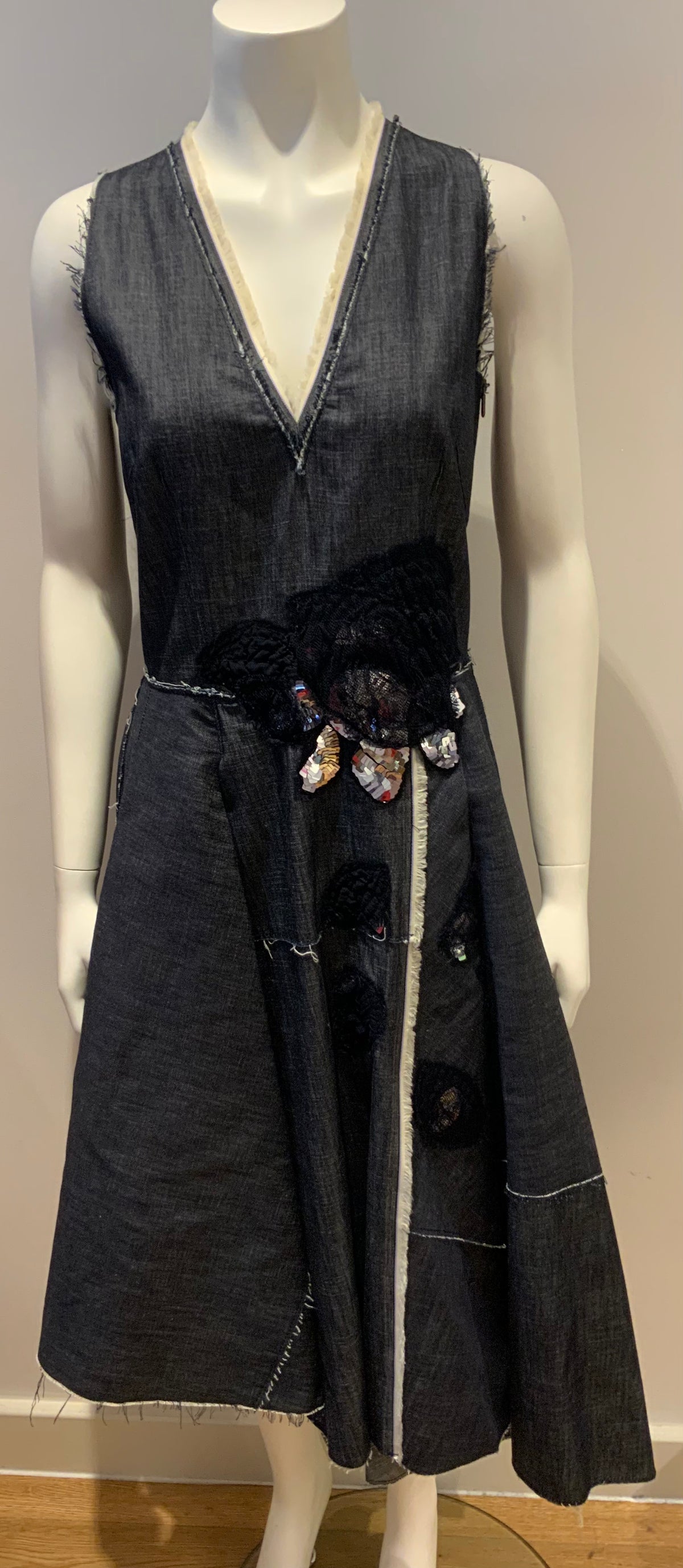 Bottega Veneta Runaway Midnight Blue Denim Embellished Dress I 42 UK 10 US 6 LADIES