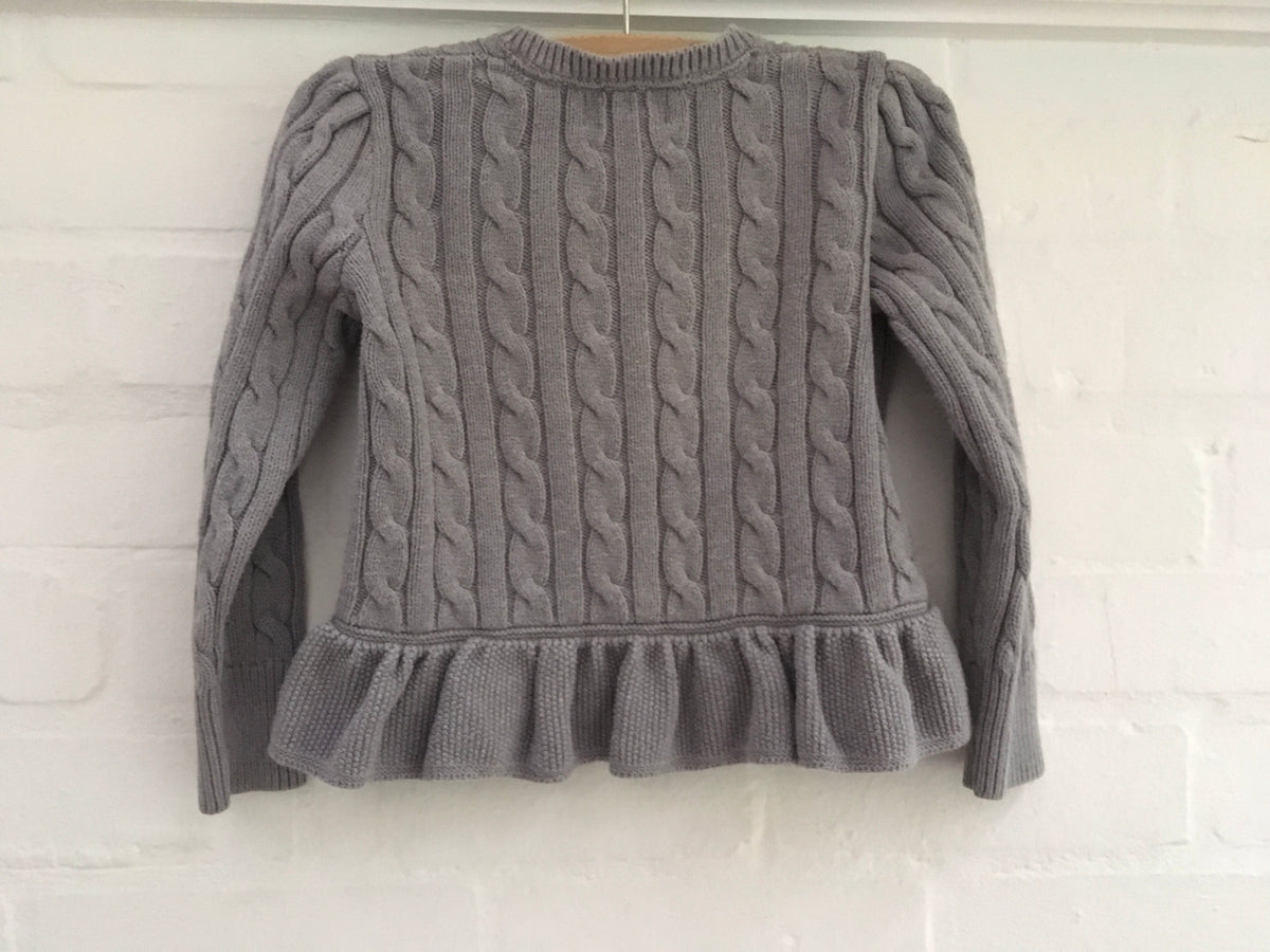 RALPH LAUREN Polo Girls' Ruffled Rib Knit Cardigan Cable Sweater Jumper 4 years Children