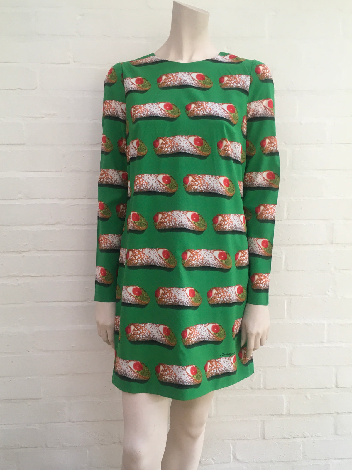 Dolce & Gabbana Green Cannoli Siciliani Shift Silk Dress Size I 42  ladies