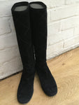 CHANEL Suede Black Leather Knee High Boots Size 37 1/2 UK 4.5 US 7.5 ladies
