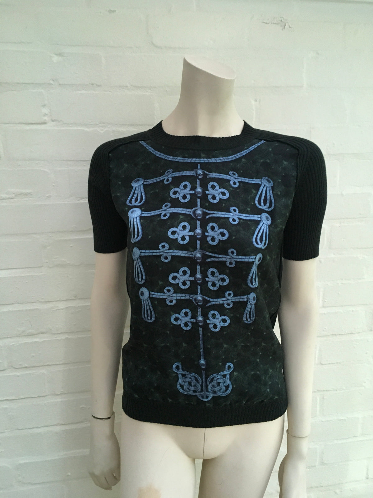 LOUIS VUITTON Silk & Wool Blend Printed Knit Silk Paneled Top Size XS Ladies