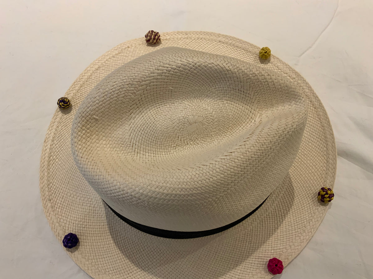 SENSI STUDIO Pompom-embellished toquilla straw Panama hat Size M Medium ladies