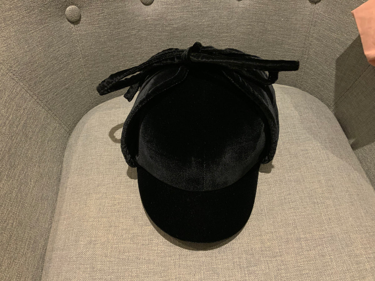 MIU MIU Black Bow-detailed black velvet cap Size S small ladies