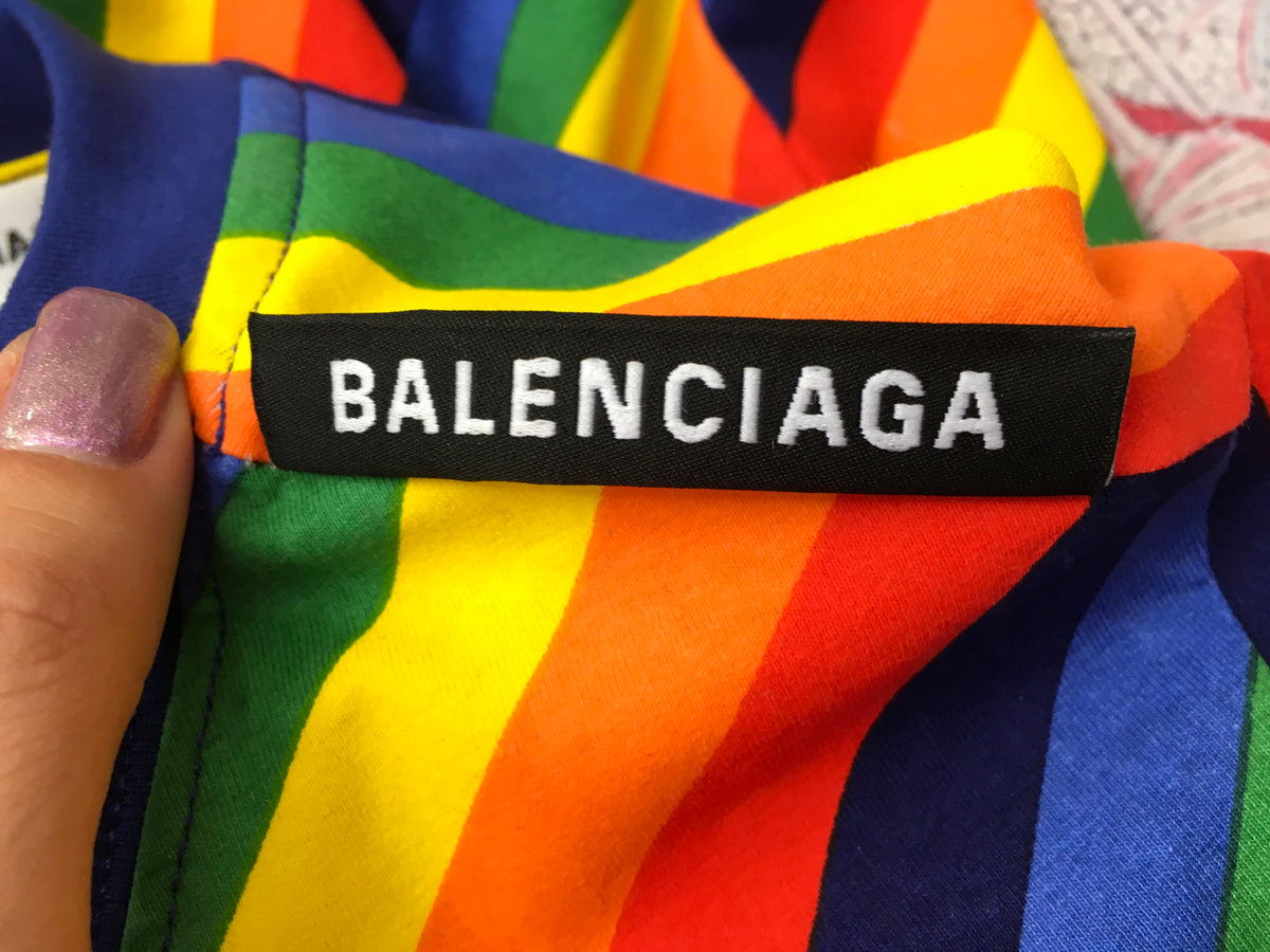 BALENCIAGA Rainbow stripe-print cotton T-shirt Ladies