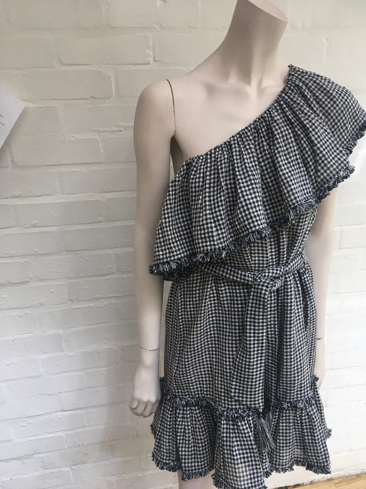 ZIMMERMANN MOST WANTED PARADISO GINGHAM LINEN ONE SHOULDER MINI DRESS Size 1 ladies
