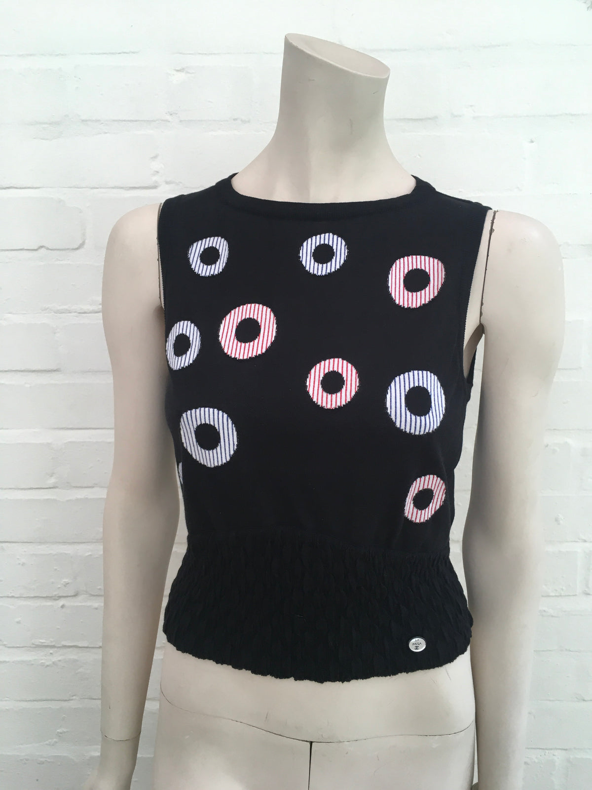 CHANEL 2019 La Pausa Knit Intarsia Cropped Top F 34 Ladies