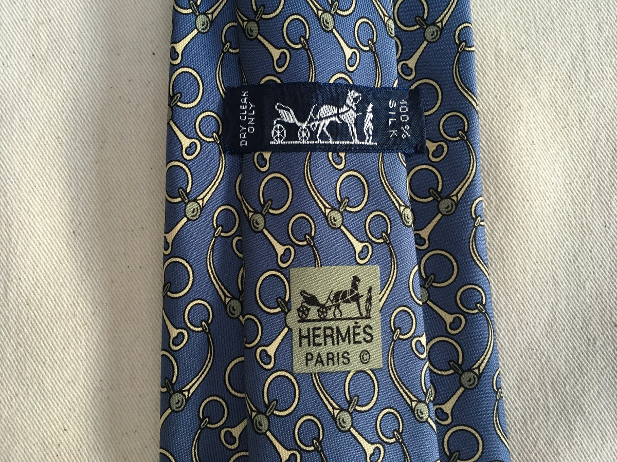 Hermès HERMES Paris Silk Blue Print Tie 643 TA 100% AUTHENTIC Men