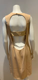GUCCI Women's Beige Backless Leather Trim Sheath Dress Size I 46 US 10 Uk 14 ladies