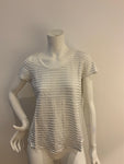 PURE COLLECTION Luxury SILVER WHITE STRIPED T shirt UK 10 US 4 ladies