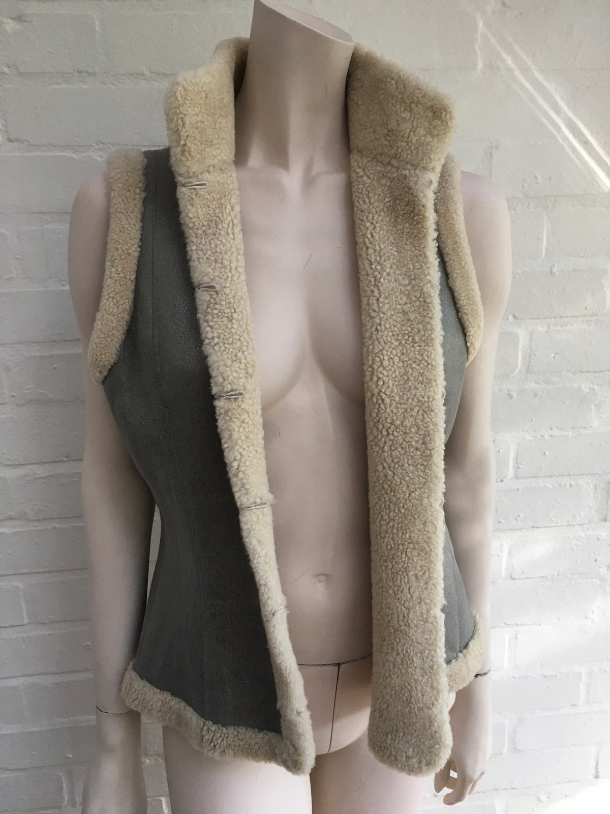 Ralph Lauren Black Label Lamb Shearling Leather Vest Gilet Ladies