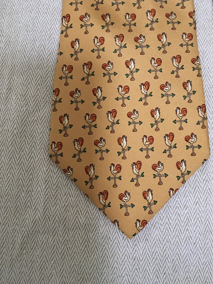 SALVATORE FERRAGAMO COCK PRINTED YELLOW SILK TIE MEN men