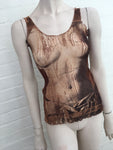 Jean Paul GAULTIER 1990's "Broken Status" Women's Body Sheer Tank Top Size L ladies