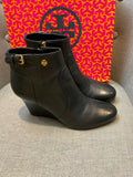 TORY BURCH 'Milan' Wedge Bootie Black Leather Boots Size US 9.5 39.5. US 6.5 ladies