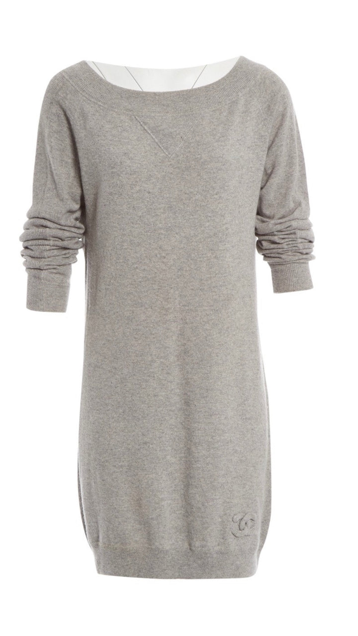Chanel 2014 Knitted Cashmere Grey Sweater Dress Ladies