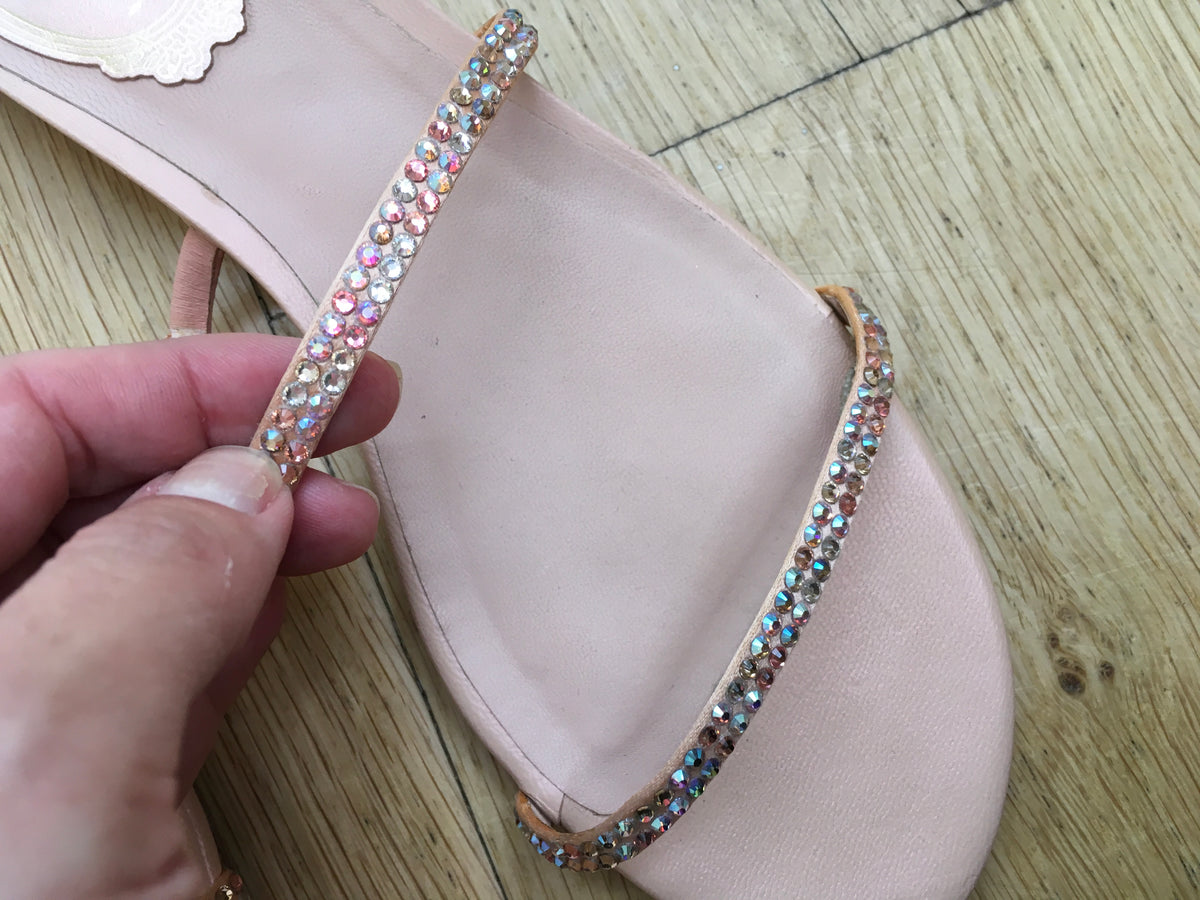 RENE CAOVILLA Swarovski JEWELED WRAP LEATHER SPIRAL SANDALS SHOES 36 UK 3 US 6 ladies