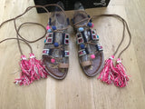 Sam Edelman Gretchen embroidered canvas and leather sandals Size 9 UK 7 39 ladies