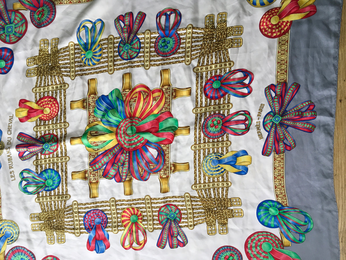 Hermès HERMES SCARF Les Rubans du Cheval Silk Scarf Created By Joachim Metz 1993 Ladies