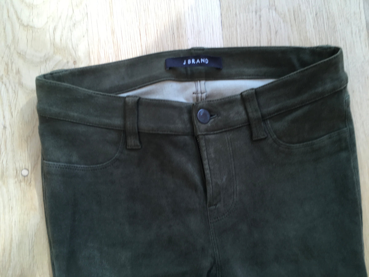 J BRAND Suede Super Skinny Pants Camo Olive Green Size 26  ladies