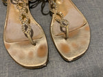 SERGIO ROSSI Gold Leather Crystals Embellished Thong Sandals SIZE 36 UK 3 US 6 ladies