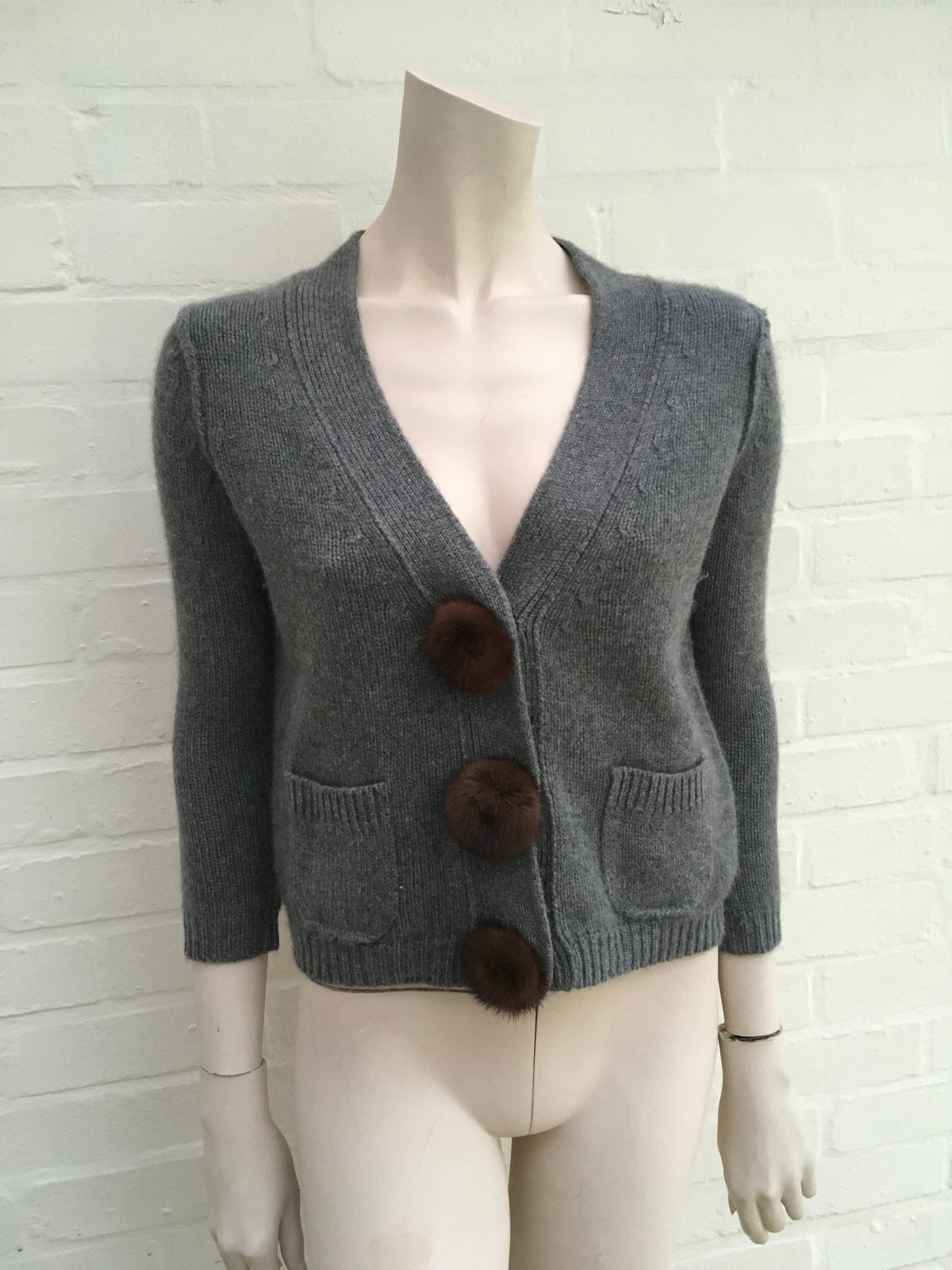 Thor & Nema Cashmere Cropped Cardigan Mink Fur Trim Size S Small Ladies