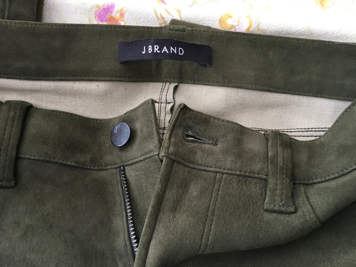 J BRAND Suede Super Skinny Pants Camo Olive Green Size 26  ladies