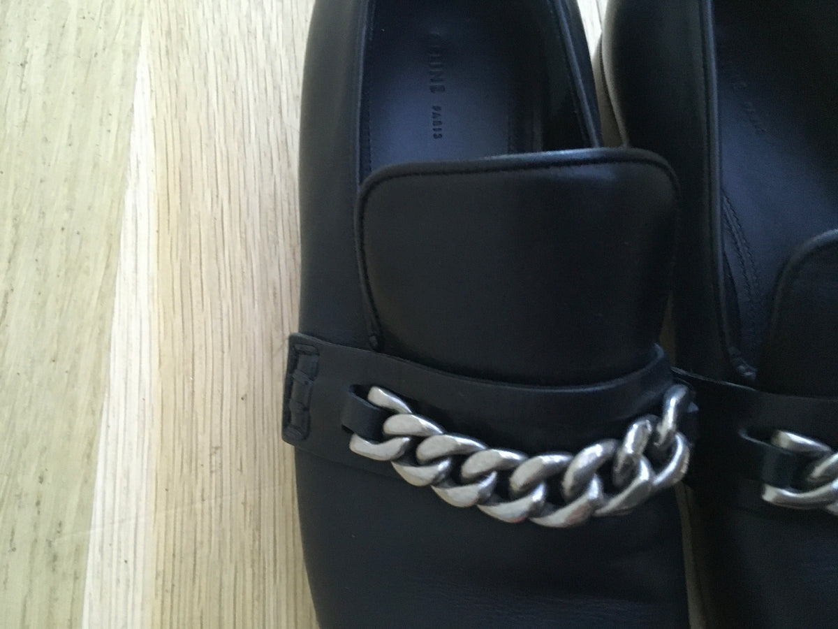 Céline Celine Phoebe Philo Black Chain-Link Leather Loafers Shoes 38  ladies