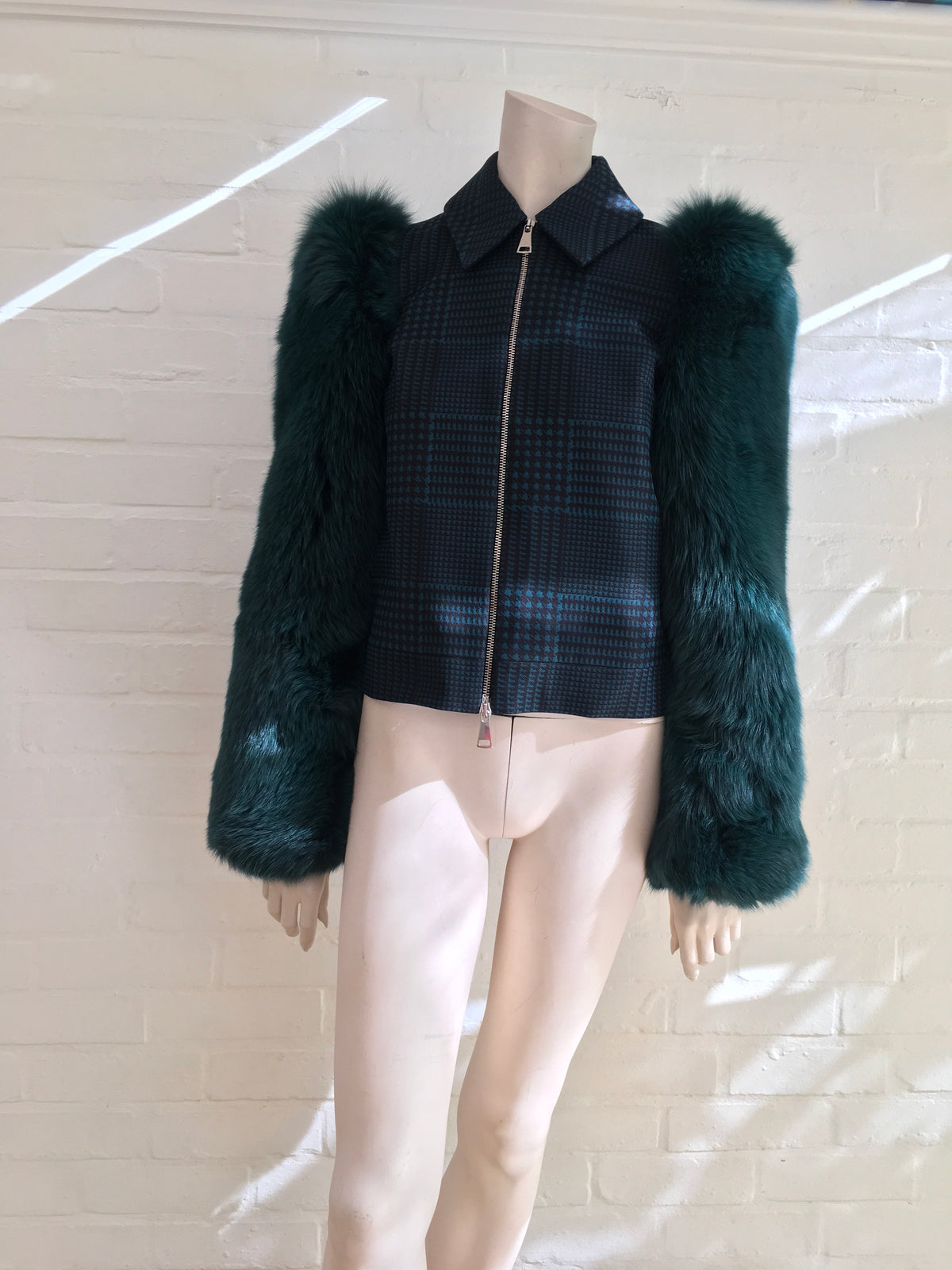 MARY KATRANTZOU Lodger saga fox fur sleeve tulle and wool jacket  Ladies