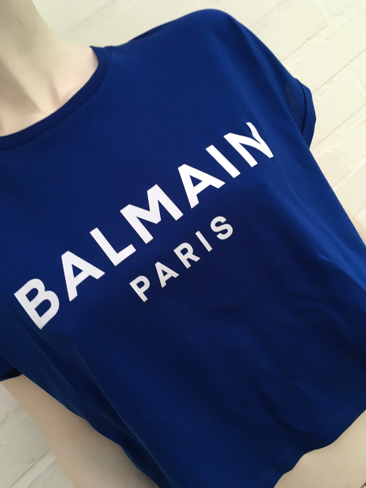 Balmain blue logo cropped T-shirt Size XS ladies