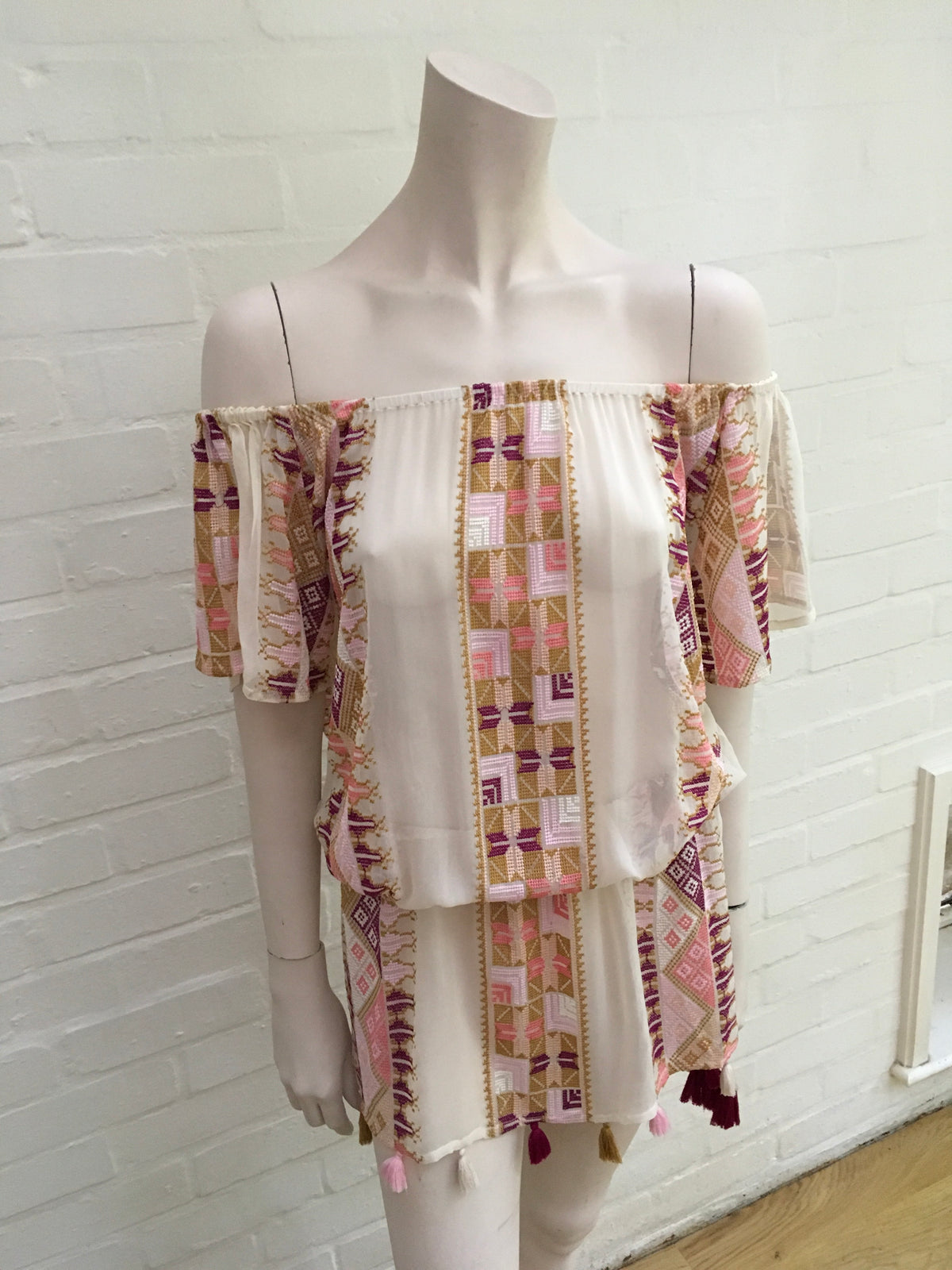 ELIZABETH HURLEY Daphne embroidered Silk COVER UP Kaftan Mini Dress Ladies