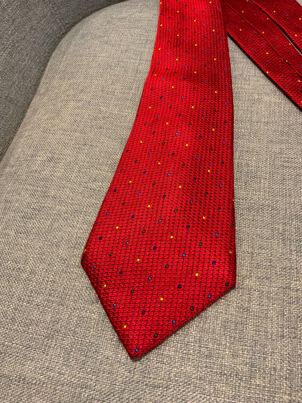 TURNBULL & ASSER Mens Red Jacquard Polka Dots Tie Handmade men