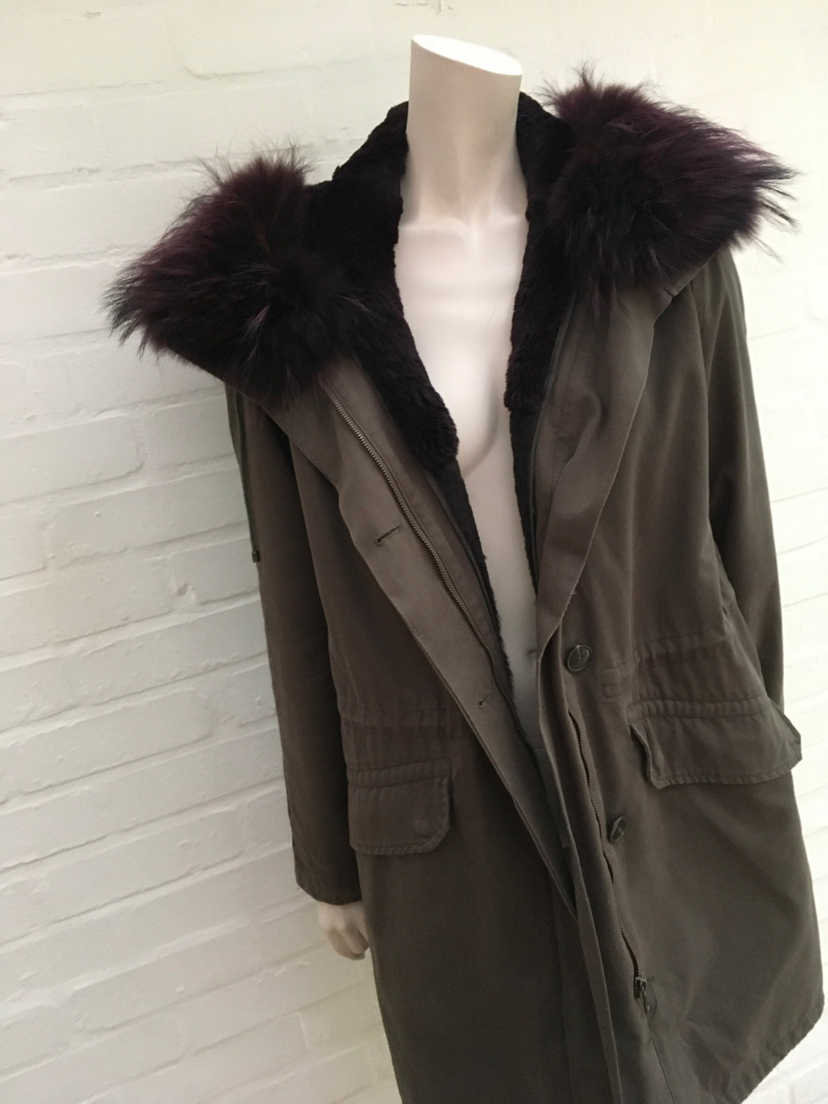 Yves Salomon Army Collection natural raccoon rabbit fur short jacket Sz F 34 XS Ladies