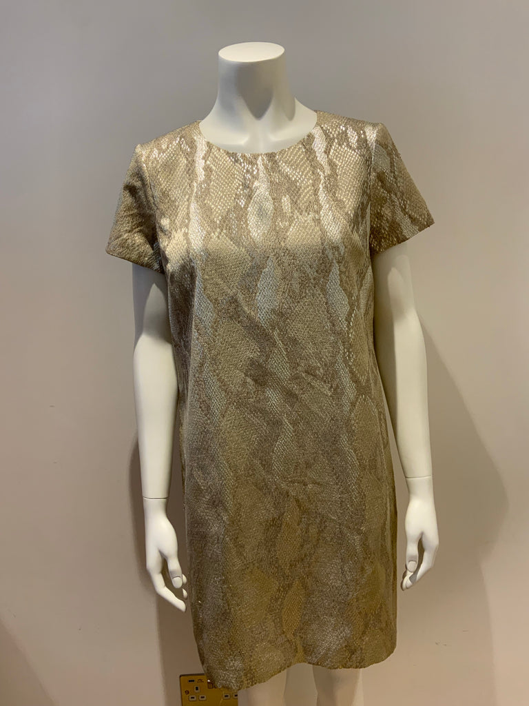 FRENCH CONNECTION Gold Metallic Snakeskin Print Shift Dress UK 12 US 8 Afashionistastore FRENCH CONNECTION Gold Metallic Snakeskin Print Shift Dress UK 12 US 8 Afashionistastore