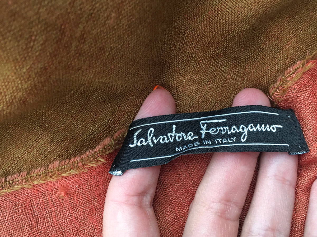 Salvatore Ferragamo Cashmere Knit Orange Knit Shawl Scarf ladies