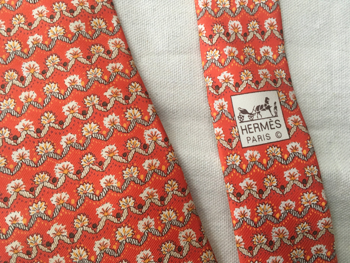 Hermès HERMES Paris Silk Floral Print Tie 7940 MA 100% AUTHENTIC Men