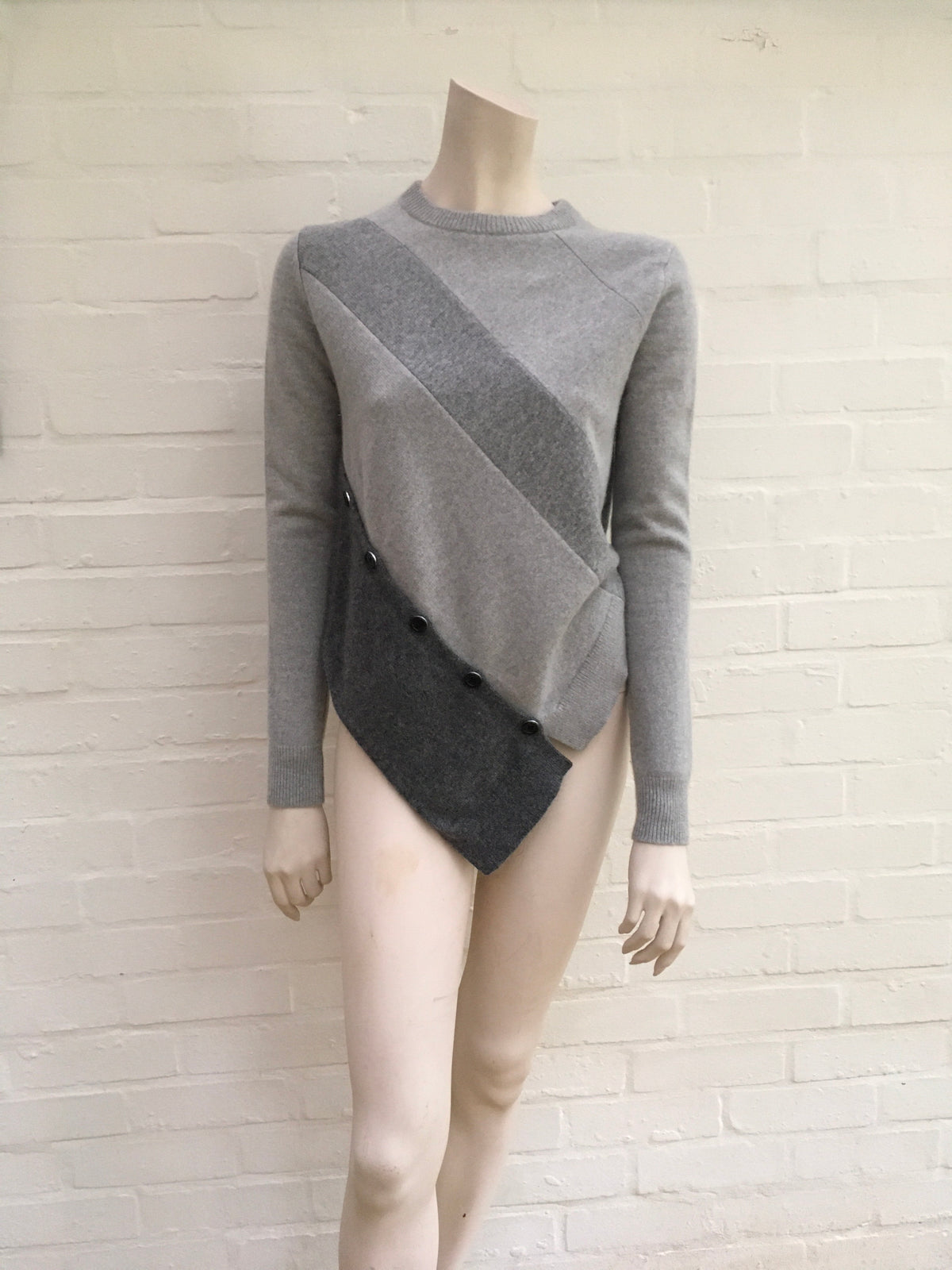 PROENZA SCHOULER Asymmetric Paneled Wool And Cashmere-blend Sweater In Grey Sz S Ladies