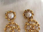 Chanel CC Twist Gold Faux Pearl Drop Earrings 1994 Vintage Huge Amazing LADIES