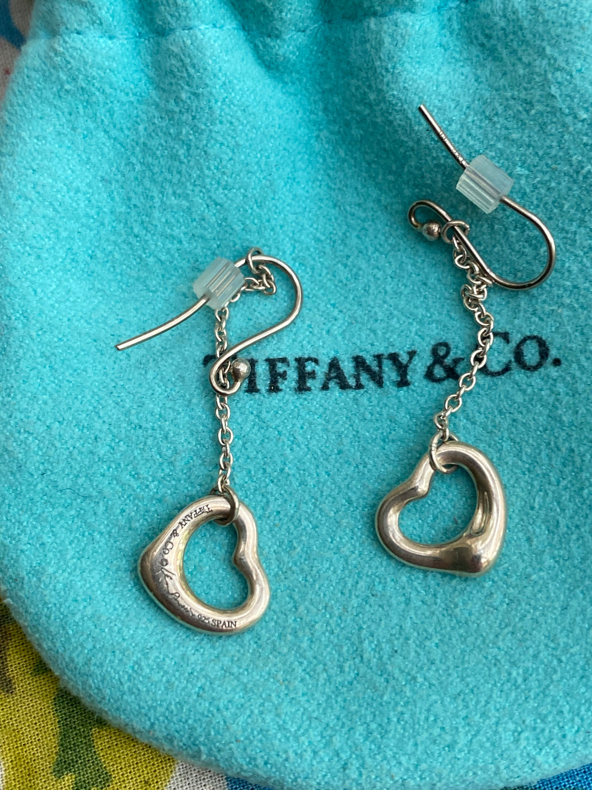 Tiffany & Co. 925 Sterling Silver Elsa Peretti Open Heart Drop Earrings Ladies