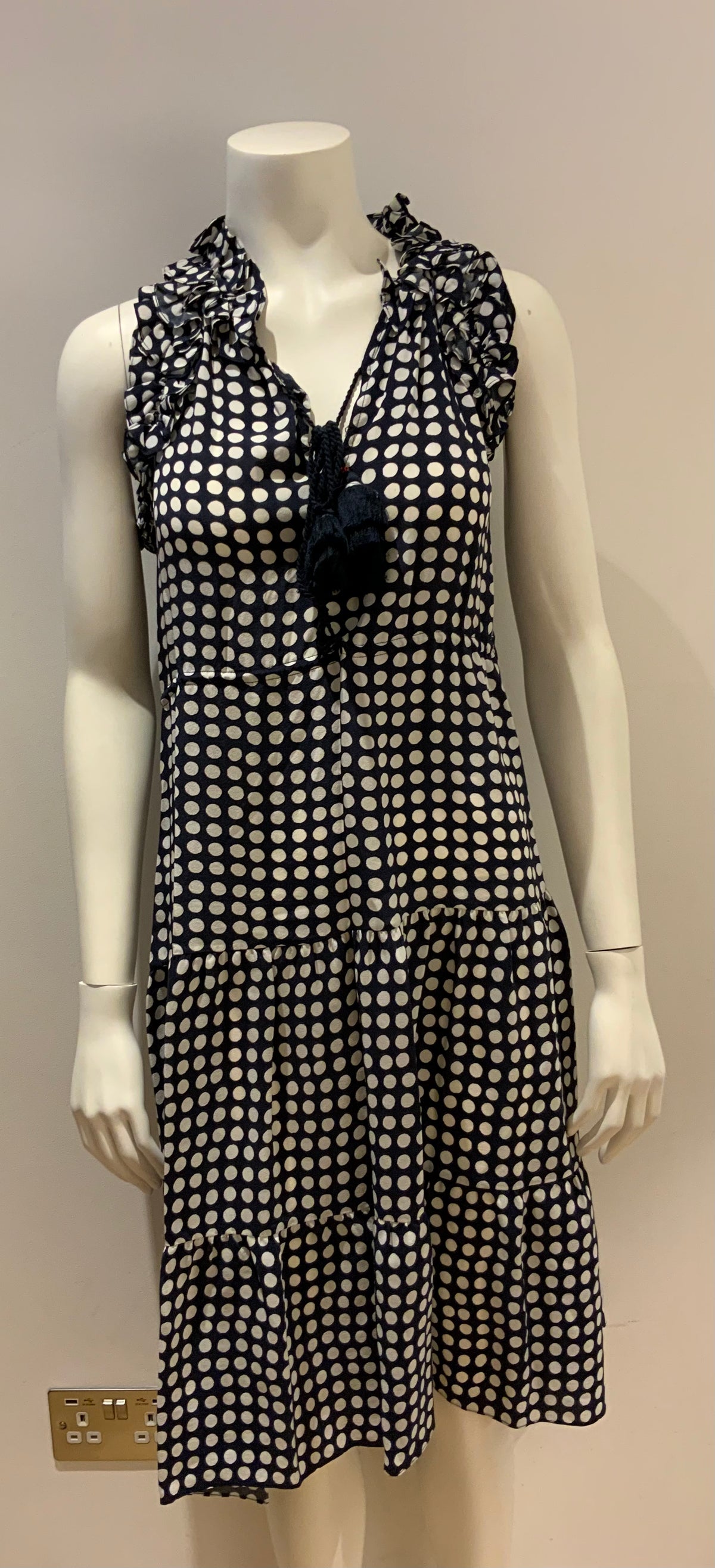 FIGUE NAVY POLKA DOT DRESS GABRIELLA KAMARI MOON PRINT Size S Small ladies