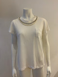 SACAI WHITE LINEN PEARLS CRYSTALS EMBELLISHED T SHIRT SIZE 2 M MEDIUM ladies